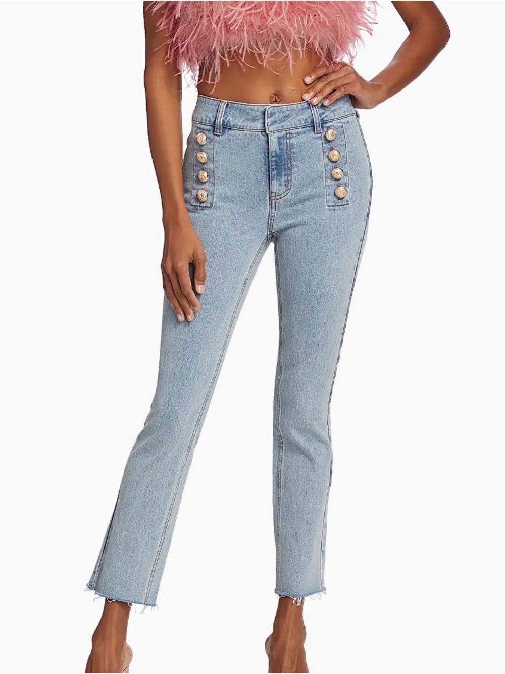 Generation Love Justine Button Fray Denim High Waisted Pants Size:26 Light Blue